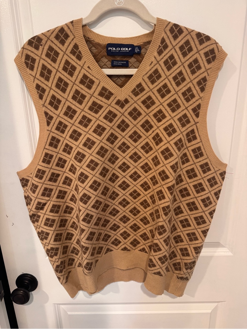 Vintage 70s look Polo Golf Cashmere Blend Men’s Tan & Brown V-Neck Sweater Vest